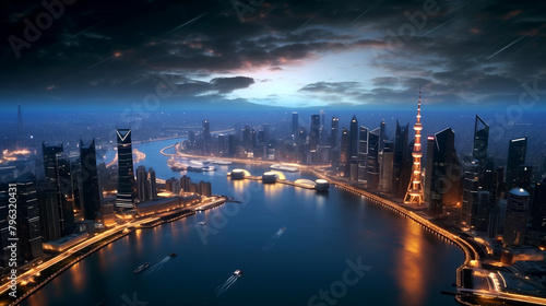 city at night sunset over the fabulous city futuristic future architecture urban © Volodymyr
