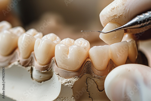 dental technician makes crowns and dentures photo