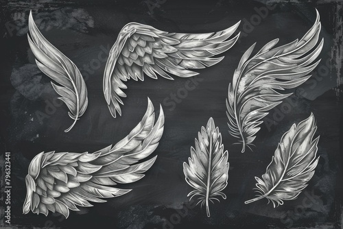 Drawing of wings on a chalkboard, suitable for educational or artistic concepts