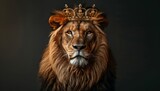 portrait of a lion head with crown