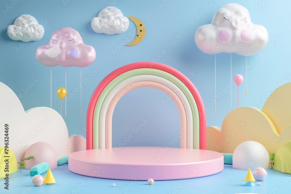 3D product display stand with weather background is ideal for displaying baby or baby products. 3D product display stand with weather background is ideal for displaying baby or baby products.