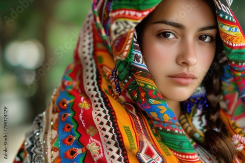 A woman wearing a colorful scarf on her head, suitable for fashion and lifestyle concepts © Fotograf