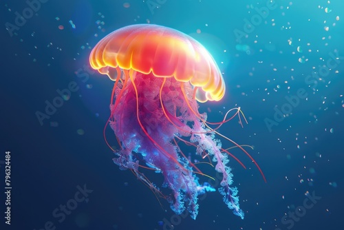 A jellyfish peacefully floating in the water. Suitable for marine life concepts