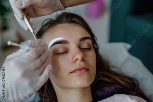 Professional eyebrow shaping at a beauty salon. Ideal for beauty and skincare industry promotions