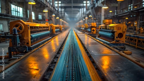 Capturing the Motion: Long Exposure of Textile Factory Floor with Spinning Machines. Concept Textile Industry, Long Exposure Photography, Factory Floor, Spinning Machines, Motion Capture © Ян Заболотний