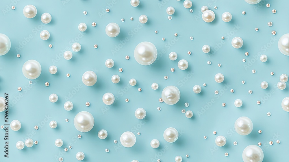 The seamless background is made of white pearls on a light blue background The seamless background is made of white pearls on a light blue background