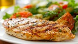 Grilled chicken breast served with an assortment of fresh vegetables for a delectable pairing