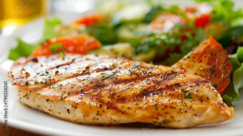 Grilled chicken breast served with an assortment of fresh vegetables for a delectable pairing