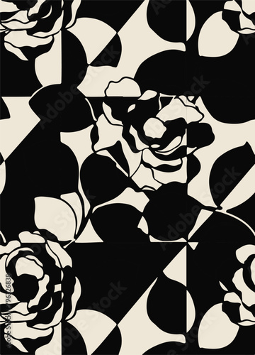 Big flowers pattern, upscale floral pattern. graphical textures floral, trendy colors pattern , flowers background with leaves. vector illustration,tropical,monochrome