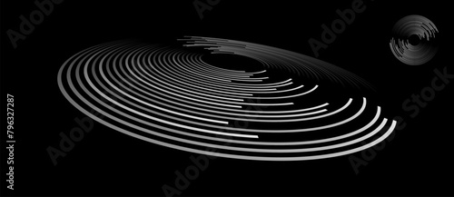 Spiral with white lines as dynamic abstract vector background or logo or icon. Abstract background with lines in circle. Artistic illustration with perspective on black background. © Mykola Mazuryk