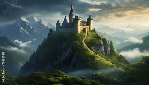 "Enchanted Summit: A Castle's Dramatic Perch" 