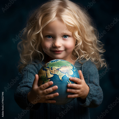 little girl holding globe