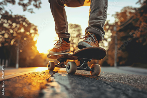Teenager with skateboard weekend hobby in skate park generative ai technology photo