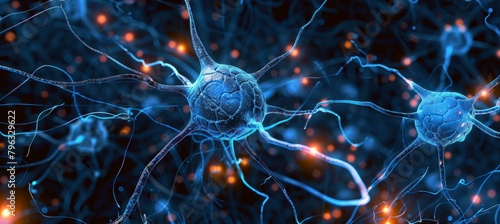 Neuron human brain cell pulse signal receptor vizualitaion. Generative AI technology. 