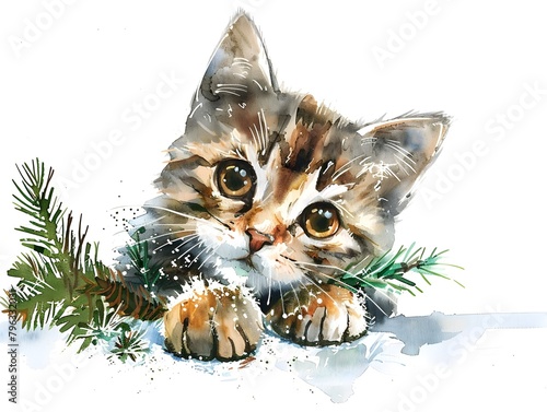 Curious Feline with Snowy P...