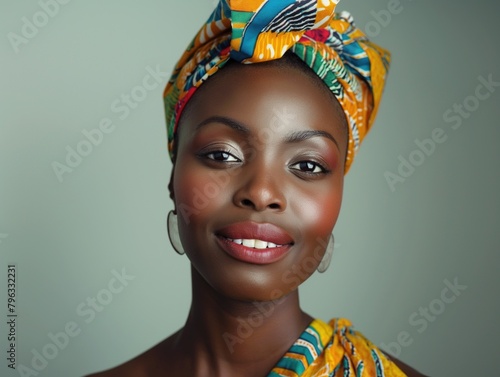 Cheerful african american young woman girl portrait studio photo smiling at camera with healthy teeth toothy smile for skincare and beauty concept