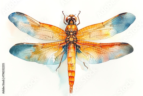 Dragonfly water color, drawing style, isolated clear background