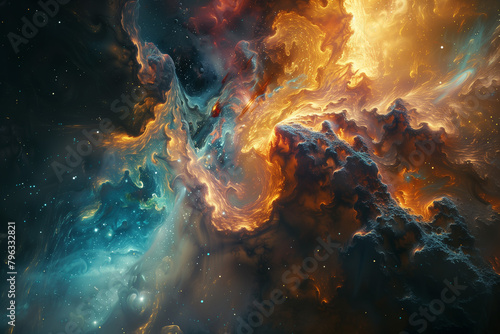 Abstract art of cosmic background with supernova, nebulas and starfields. Sci-fi wallpaper