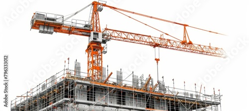 A tower crane on the top of construction building. Generative AI technology.   © Hero Design
