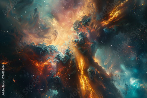 Abstract art of cosmic background with supernova, nebulas and starfields. Sci-fi wallpaper