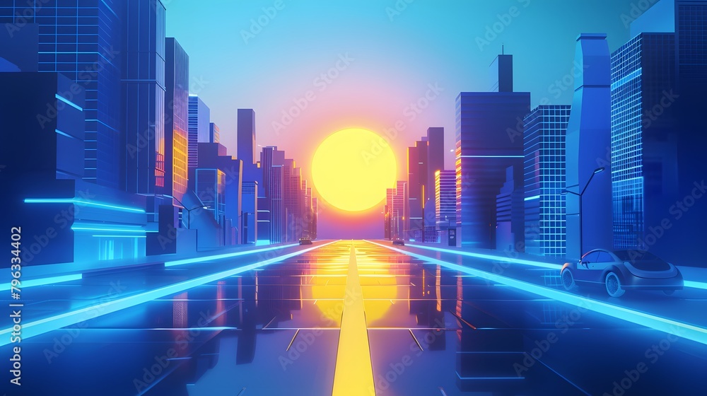 Synthwave 80's background. 1980's retro glowing neon light background with sun and city skyline. Synthwave 80's background. 1980's retro glowing neon light background with sun and city skyline.