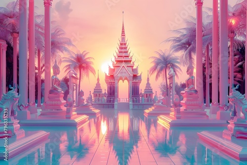 Beautiful Thai temple scenes from the concept of AI.