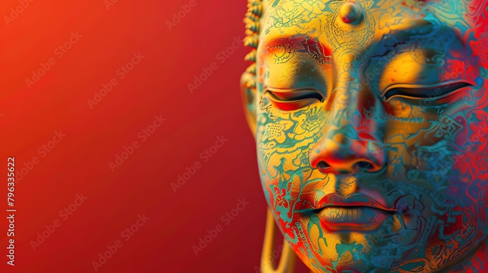 Beautiful colored Buddha face background from the concept of AI. Beautiful colored Buddha face background from the concept of AI.