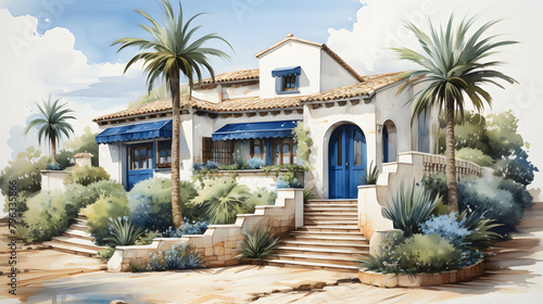 Mediterranean Minimalism house watercolor © diboy