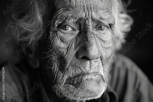 Elderly Man with Expressive Eyes in Black and White Portrait