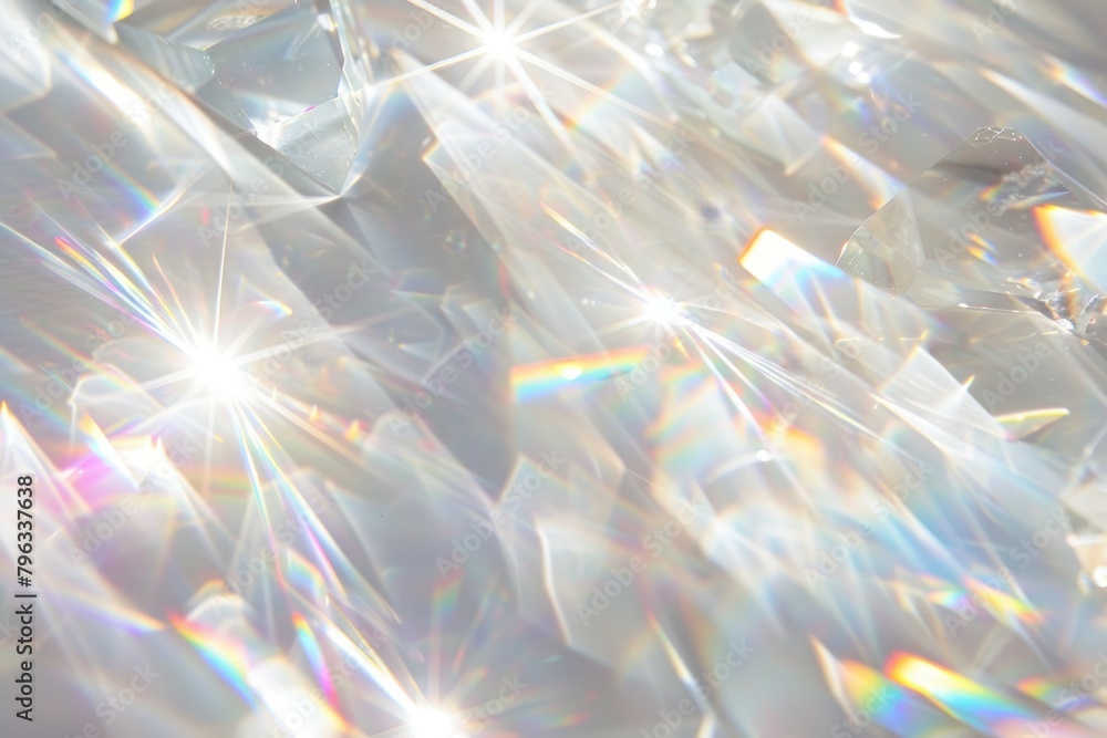 White background with bright iridescent sunlight flares and colorful refractions White background with bright iridescent sunlight flares and colorful refractions