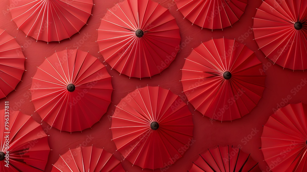 Red umbrella on red background. Chinese new year background.