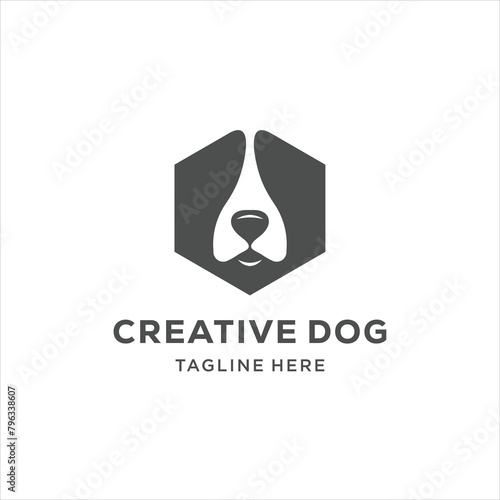 Negative space Dog Sign Emblem or Logo Template. Funny Face in Flat Style Concept, design inspiration, vector
