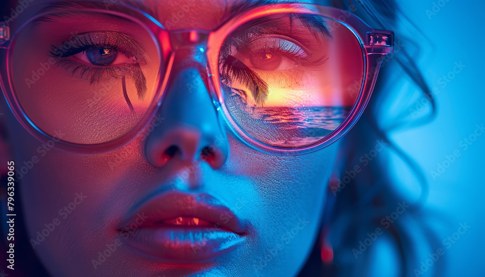 Stylish eyewear ad: Vivid double exposure scene.generative ai Stylish eyewear ad: Vivid double exposure scene.generative ai