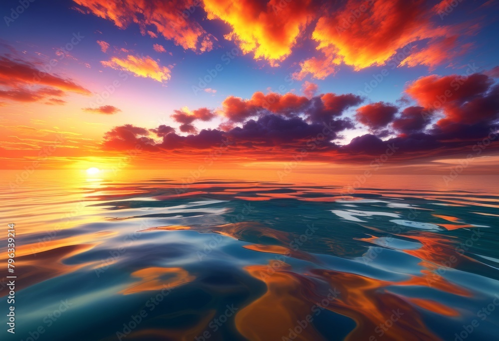 illustration, beautiful sunset over calm ocean colorful sky reflected serene natural seascape scenery, water, beautiful illustration, beautiful sunset over calm ocean colorful sky reflected serene natural seascape scenery, water, beautiful