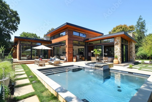Modern house with garden and swimming pool © Daniel