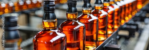 Whiskey bottling process in a standard factory production line for efficient production