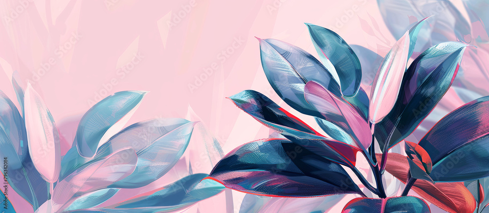 Fototapeta premium Nature banner with rubber plant leaves and flower. Illustration for background