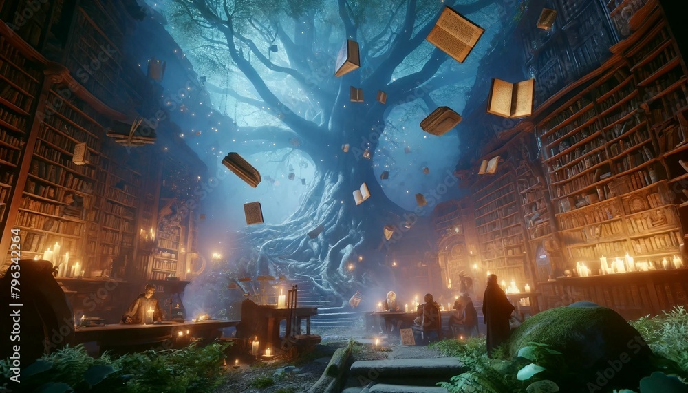 Obraz premium Mystical Library in an Ancient Tree - Where Magic Meets Knowledge