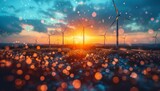 Vibrant Wind Turbine and Solar Panels at Sunset - Renewable Energy Concept