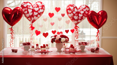 Table setting in honor of Valentine's Day close-up 