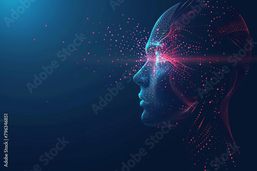 Futuristic digital human head with glowing neural network