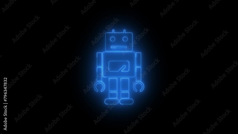 neon line Robot icon isolated on black background. Artificial intelligence, machine learning, cloud computing. 4K Video motion graphic animation . neon line Robot icon isolated on black background. Artificial intelligence, machine learning, cloud computing. 4K Video motion graphic animation .