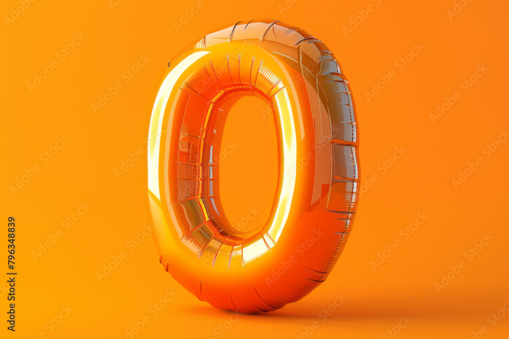 Futuristic orange inflatable numeral zero against an orange background Futuristic orange inflatable numeral zero against an orange background