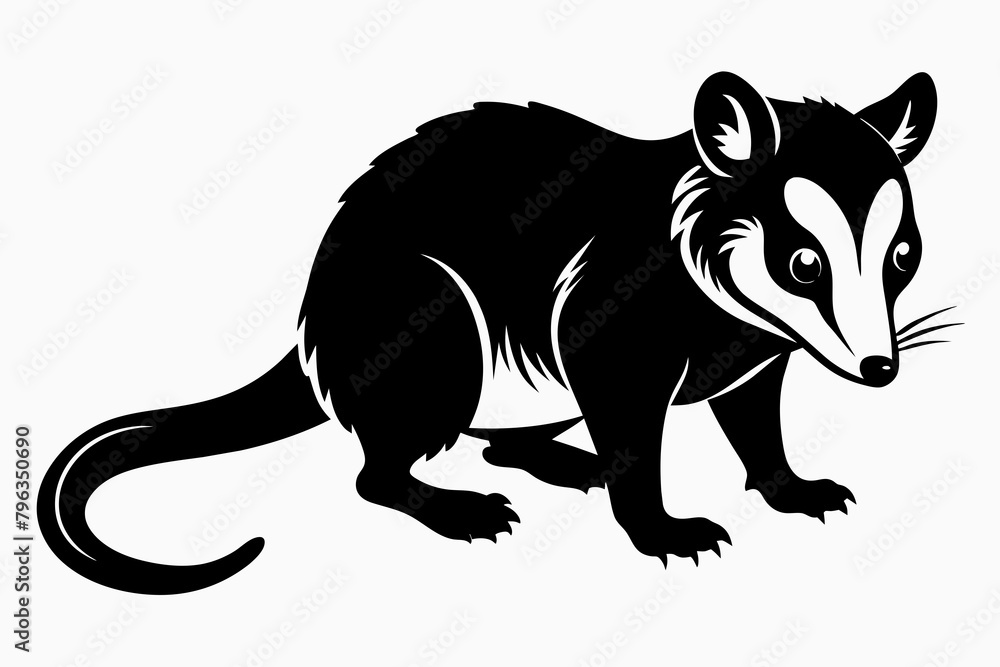 opossum-black-silhouette-on-white-background. opossum-black-silhouette-on-white-background.
