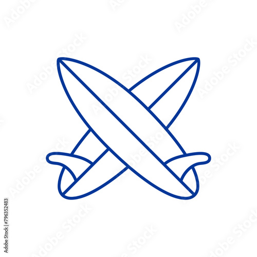 Logo club de surf. Silueta de 2 tablas de surf cruzadas lineal