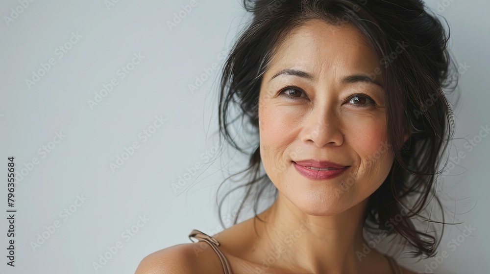 beauty photo, middle age woman, asian woman, white background, smile beauty photo, middle age woman, asian woman, white background, smile