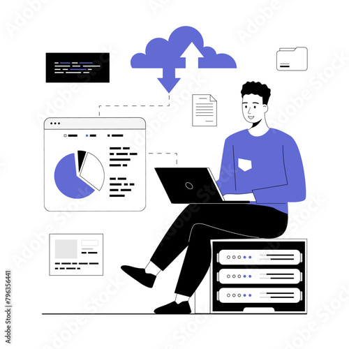 Web scraping concept. Technology for collecting data from web pages. Extracting content and data from websites in different formats. Vector illustration with line people for web design.