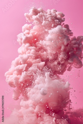 Bubble gum explosion, sticky pink textures, playful and sweet