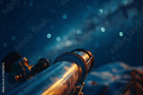 A close-up of a telescope lens pointing towards a mesmerizing constellation, invoking a sense of wonder and exploration. Ai generated photo