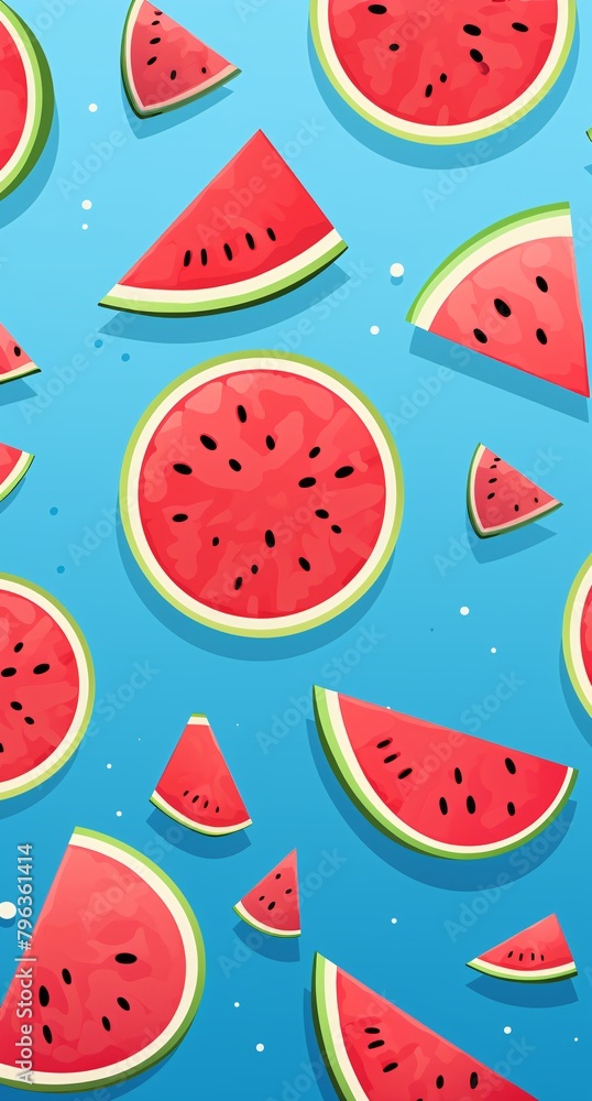 a watermelon slices on a blue surface a watermelon slices on a blue surface